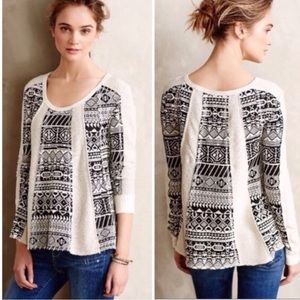 ANTHROPOLOGIE Lilka Geo Jacquard Swing Pullover White and Black Size S